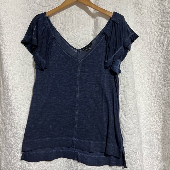 WILLIAM RAST Deanne Blue Distressed Short Flutter Sleeve Top, Size Mediu… - Picture 8 of 12